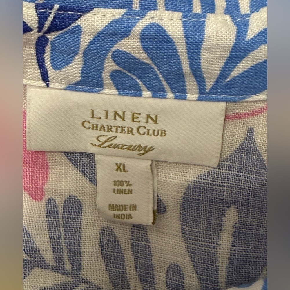 Charter Club Luxury 100% Linen Printed Ruffle Hem Mini Dress XL - Picture 7 of 9
